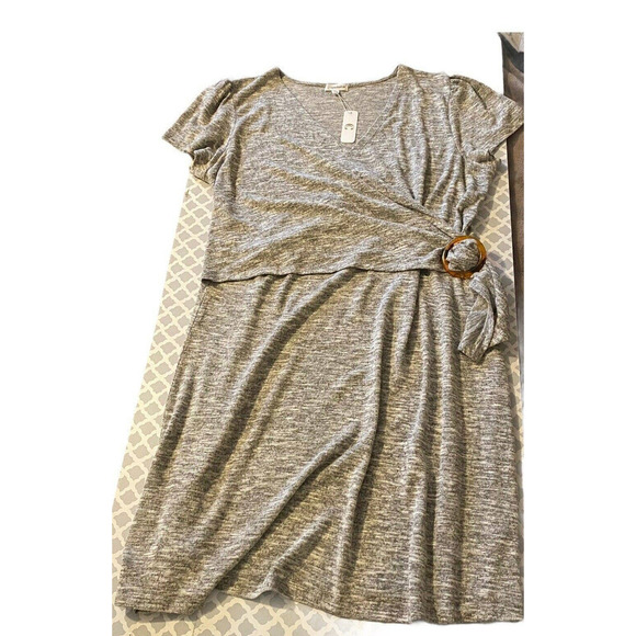 Eyeshadow Wrap Dress Size XL Short Sleeves Gray Midi *New* - Picture 3 of 14